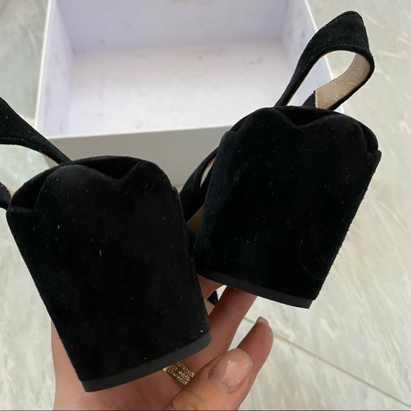 Chloe scalloped sling back suede pumps black block heel - Picture 9 of 11
